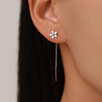 Sterling Silver Tiny Forget Me Not Flower Ear Threaders, Two Tone Flower Threader Earrings, Daily Dangle Earrings, Daisy Earrings