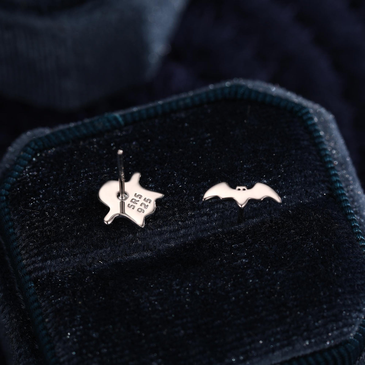 Mismatched Ghost and Bat Stud Earrings in Sterling Silver, Tiny Asymmetric Bat and Ghost Earrings