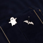 Mismatched Ghost and Bat Stud Earrings in Sterling Silver, Tiny Asymmetric Bat and Ghost Earrings