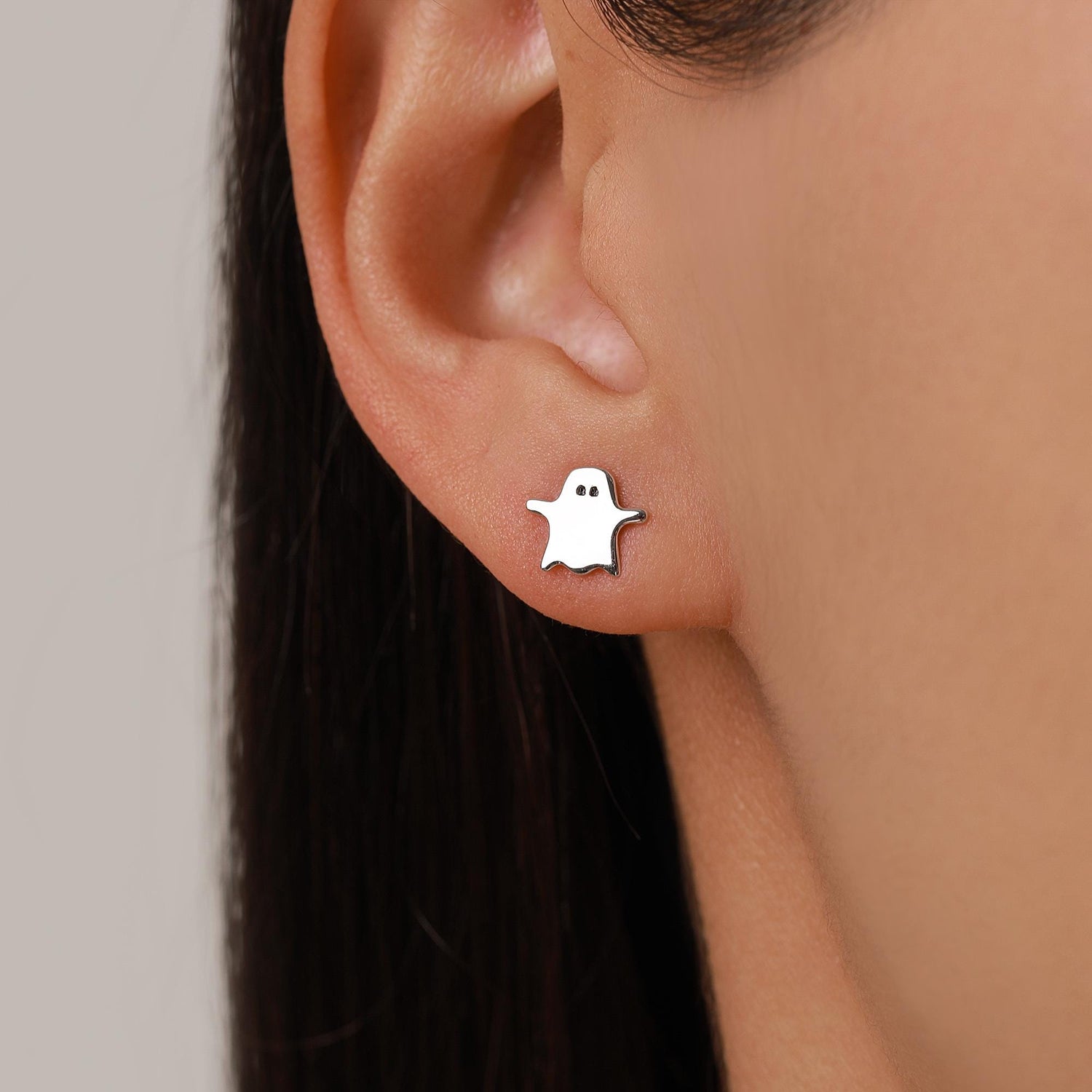 Delicate Minimalist Ghost Stud Earrings in Sterling Silver, Tiny Ghost Earrings
