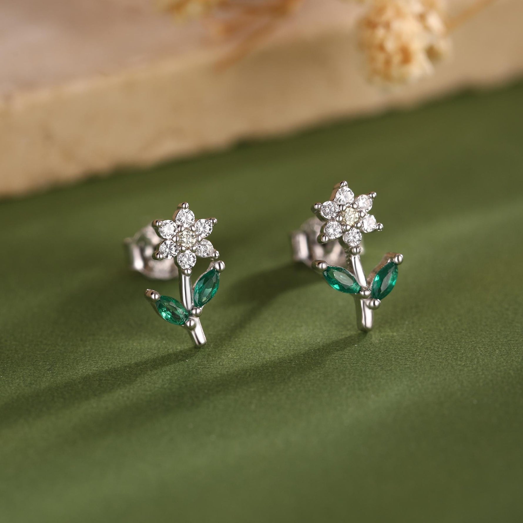 Opal Clear CZ Flower Stud Earrings in Sterling Silver, Silver, Gold, Delicate CZ Flower Stud Earrings
