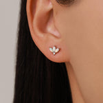 Sterling Silver White Opal Marquise Cluster CZ Stud Earrings, Marquise Fan Stud, Opal Crown Stud, Gold or Silver, Minimalist