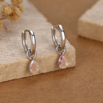 Sterling Silver Aurora AB CZ Droplet Hoop Earrings, Silver, Gold or Rose Gold, Pear Cut Drop Earrings, Interchangeable Charms