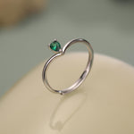 Emerald Green CZ Droplet Chevron Ring in Sterling Silver, 3x5mm, Prong Set Pear Cut V Ring, Adjustable Size, May Birthstone
