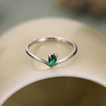 Emerald Green CZ Droplet Chevron Ring in Sterling Silver, 3x5mm, Prong Set Pear Cut V Ring, Adjustable Size, May Birthstone