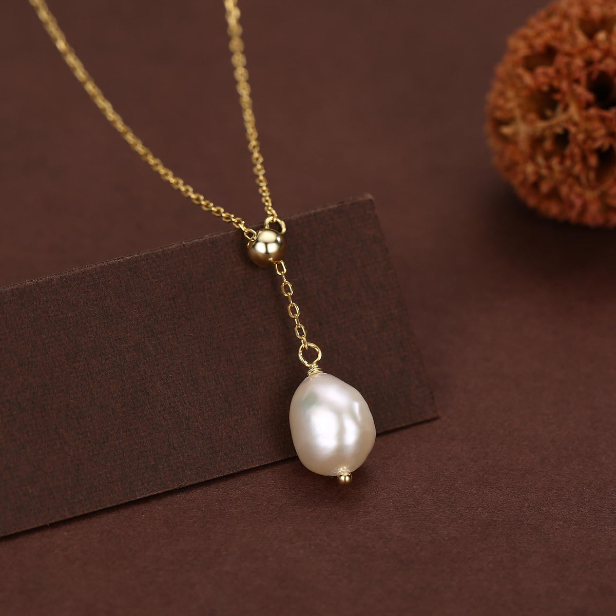 Natural Baroque Pearl Adjustable Lariat Pendant Necklace in Sterling Silver
