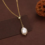 Natural Baroque Pearl Adjustable Lariat Pendant Necklace in Sterling Silver