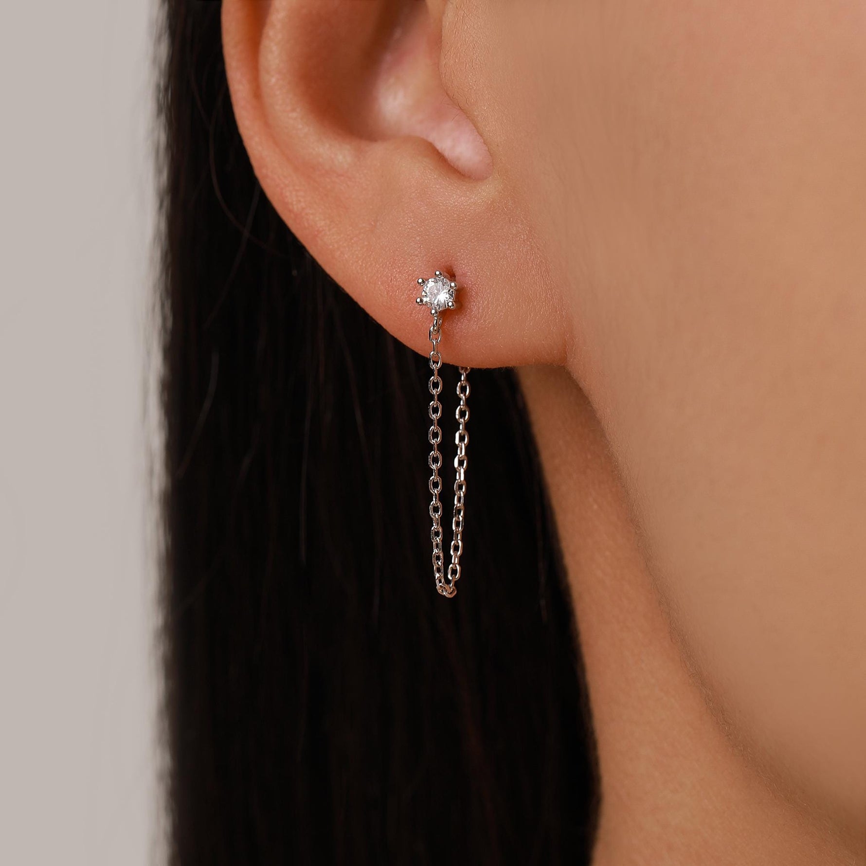 CZ Chain Ear Jacket in Sterling Silver,