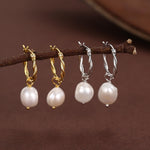 Braided Hoops with Dangling Baroque Pearl Drop Earrings in Sterling Silver
