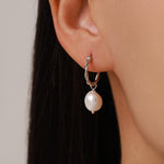 Braided Hoops with Dangling Baroque Pearl Drop Earrings in Sterling Silver
