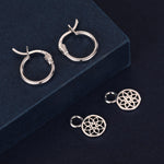 Mandala Flower Disk Charms for Huggie Hoops in Sterling Silver