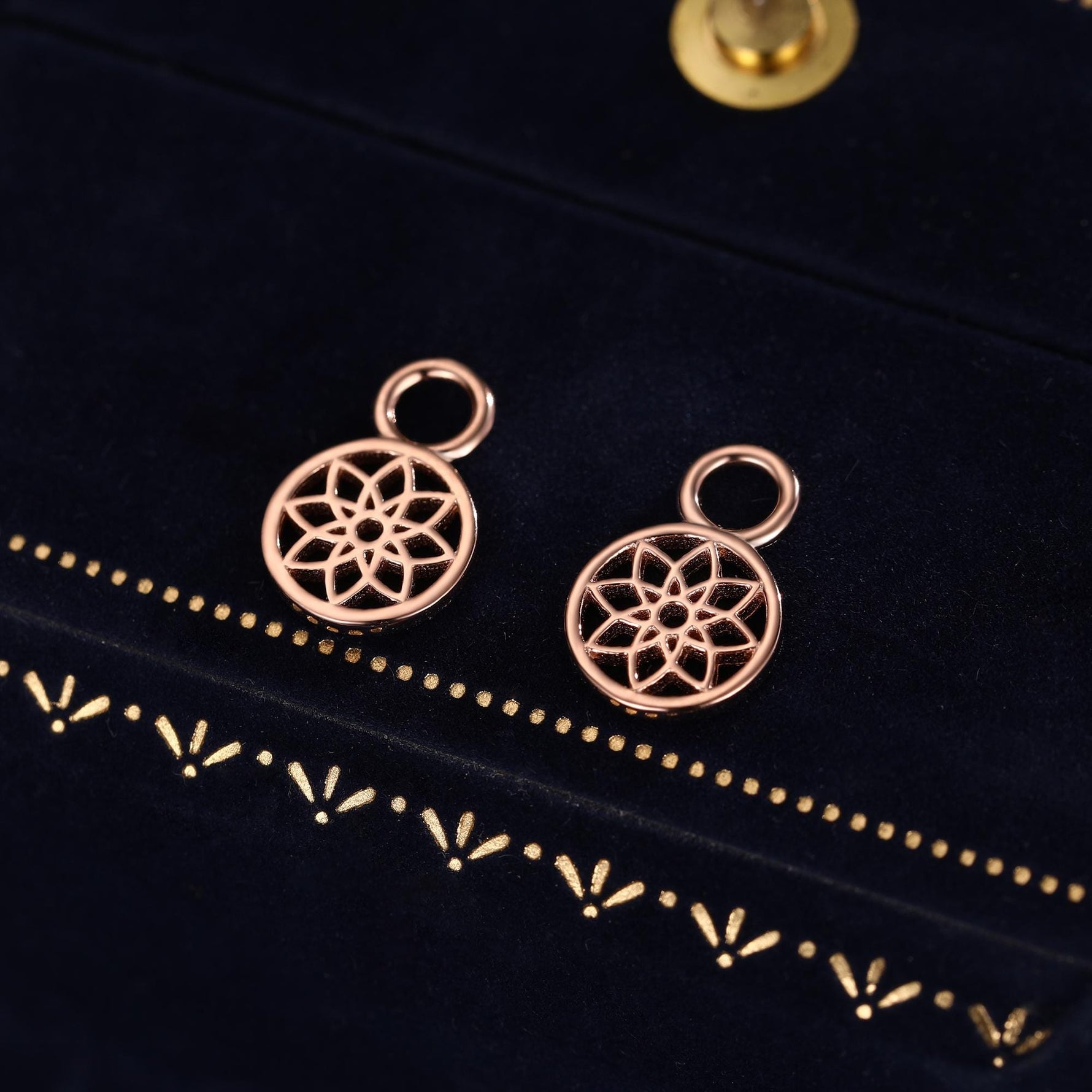 Mandala Flower Disk Charms for Huggie Hoops in Sterling Silver