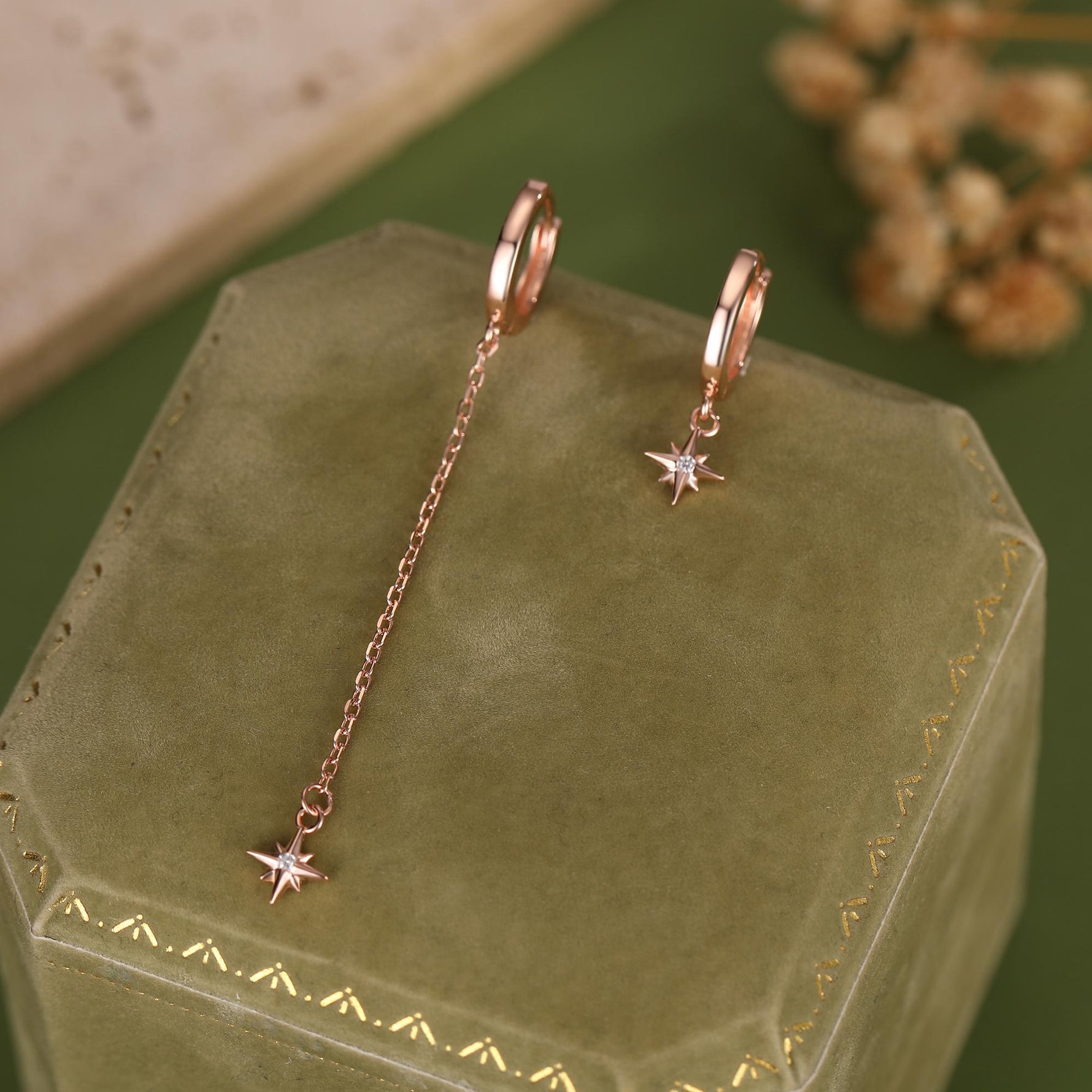 Asymmetric Tiny CZ Starburst Huggie Hoop Earrings in Sterling Silver, Silver, Gold or Rose Gold, North Star Earrings, Sunburst Earrings