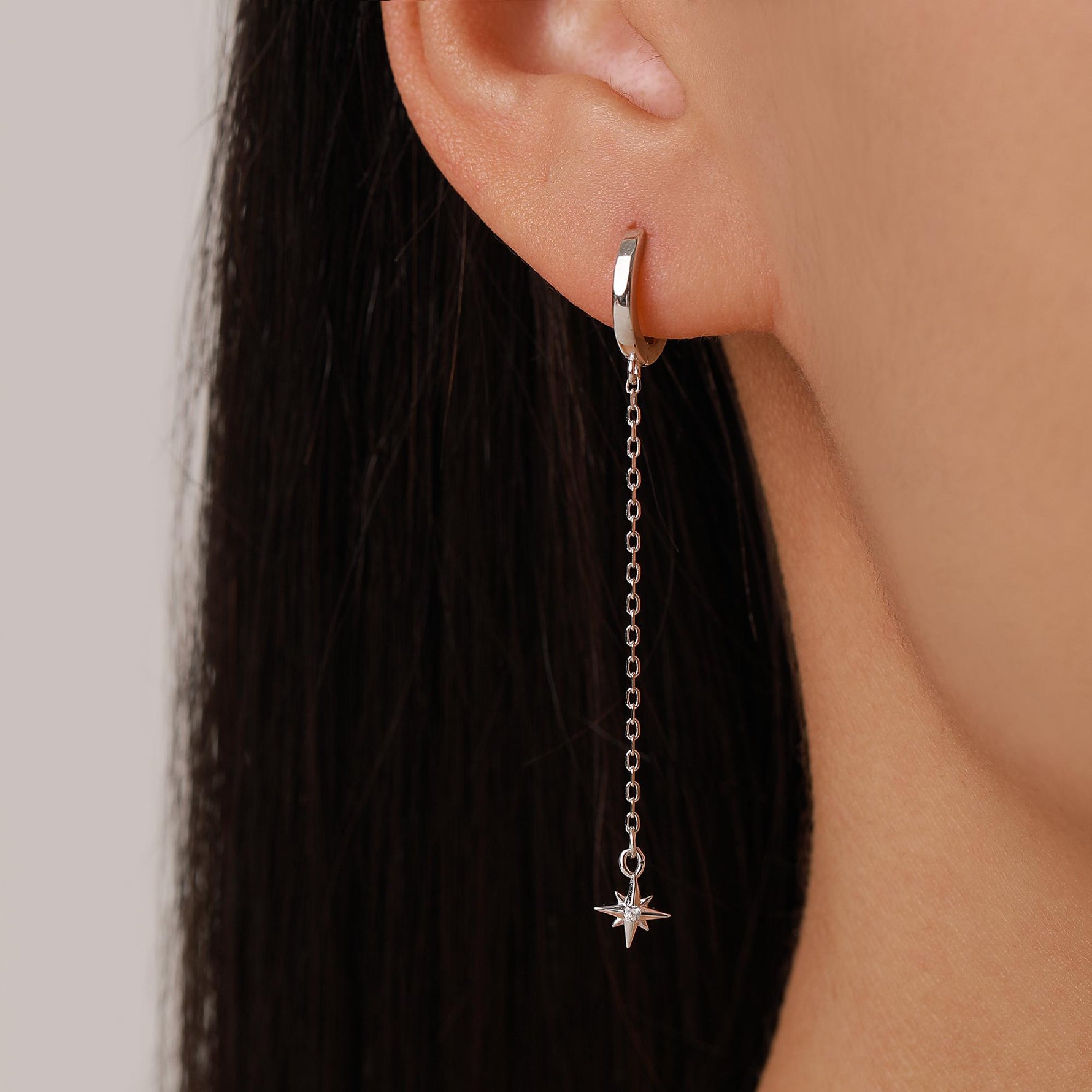 Asymmetric Tiny CZ Starburst Huggie Hoop Earrings in Sterling Silver, Silver, Gold or Rose Gold, North Star Earrings, Sunburst Earrings