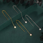 White Opal Dot Long Threader Earrings in Sterling Silver