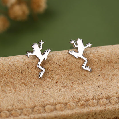 Frog Stud Earrings in Sterling Silver, Tree Frog, Rain Forest Frog Nature Inspired, Cute Fun and Quirky