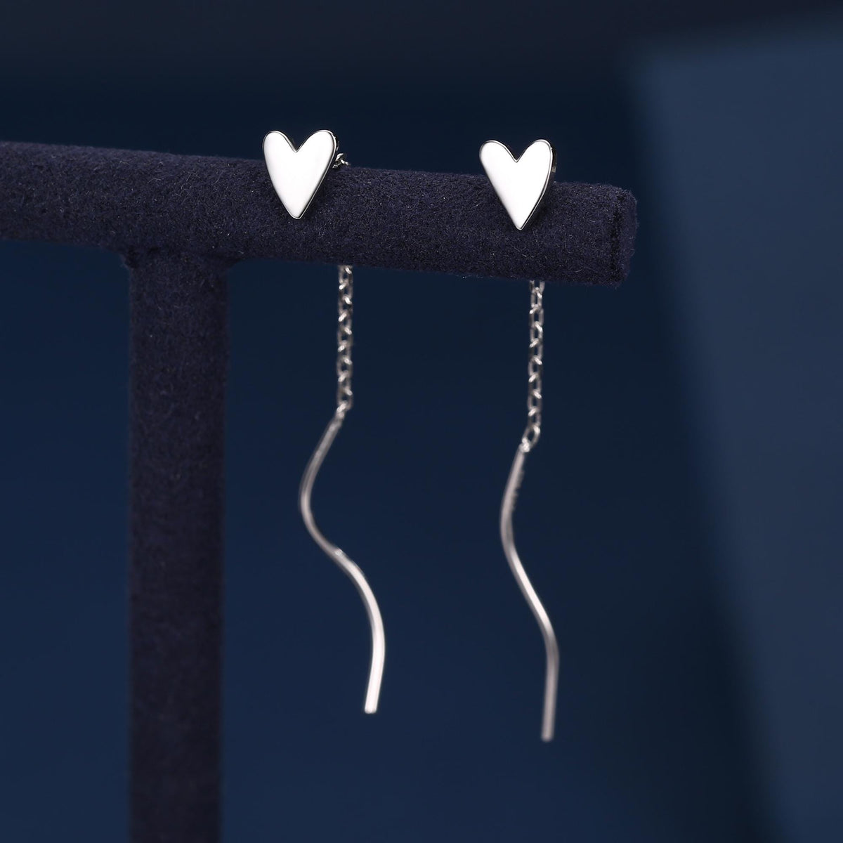 Tiny Heart Threader Earrings in Sterling Silver with Spiral Chains, Silver or Gold or Rose Gold, Heart Ear Threaders, Heart Threaders