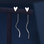 Tiny Heart Threader Earrings in Sterling Silver with Spiral Chains, Silver or Gold or Rose Gold, Heart Ear Threaders, Heart Threaders