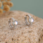 Moonstone CZ Huggie Hoop Earrings in Sterling Silver