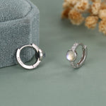 Moonstone CZ Huggie Hoop Earrings in Sterling Silver