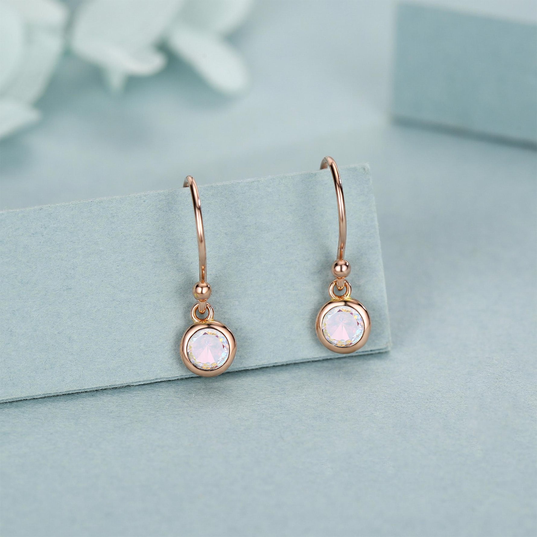 Tiny 4mm Aurora CZ Drop Earrings in Sterling Silver, Colour Changing Cubic Zirconia Hook Earrings, Silver, Gold or Rose Gold, AB Crystals