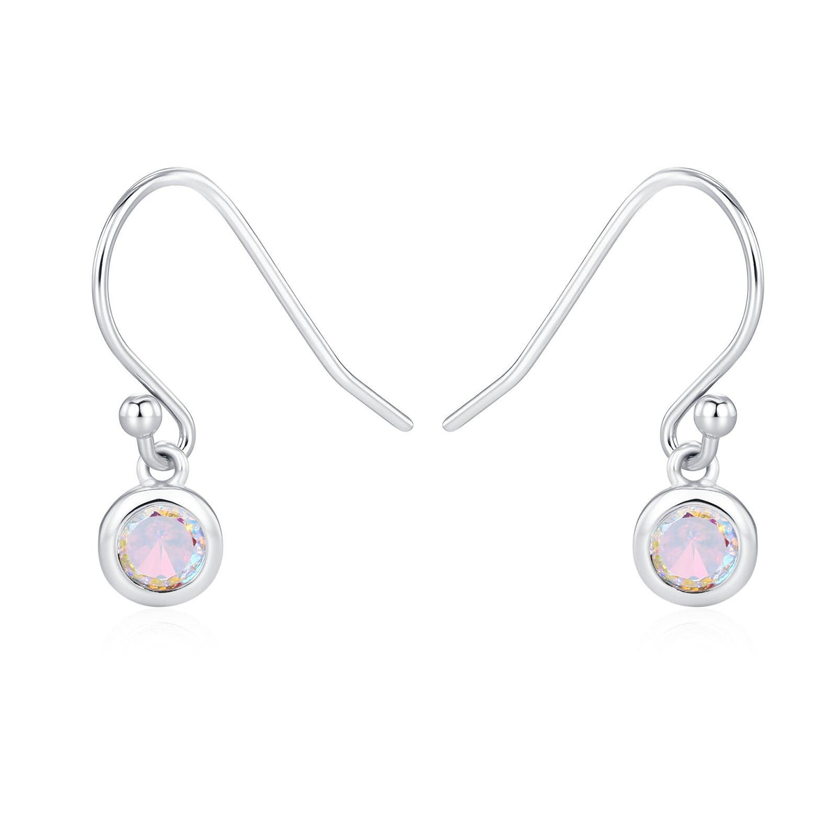 Tiny 4mm Aurora CZ Drop Earrings in Sterling Silver, Colour Changing Cubic Zirconia Hook Earrings, Silver, Gold or Rose Gold, AB Crystals