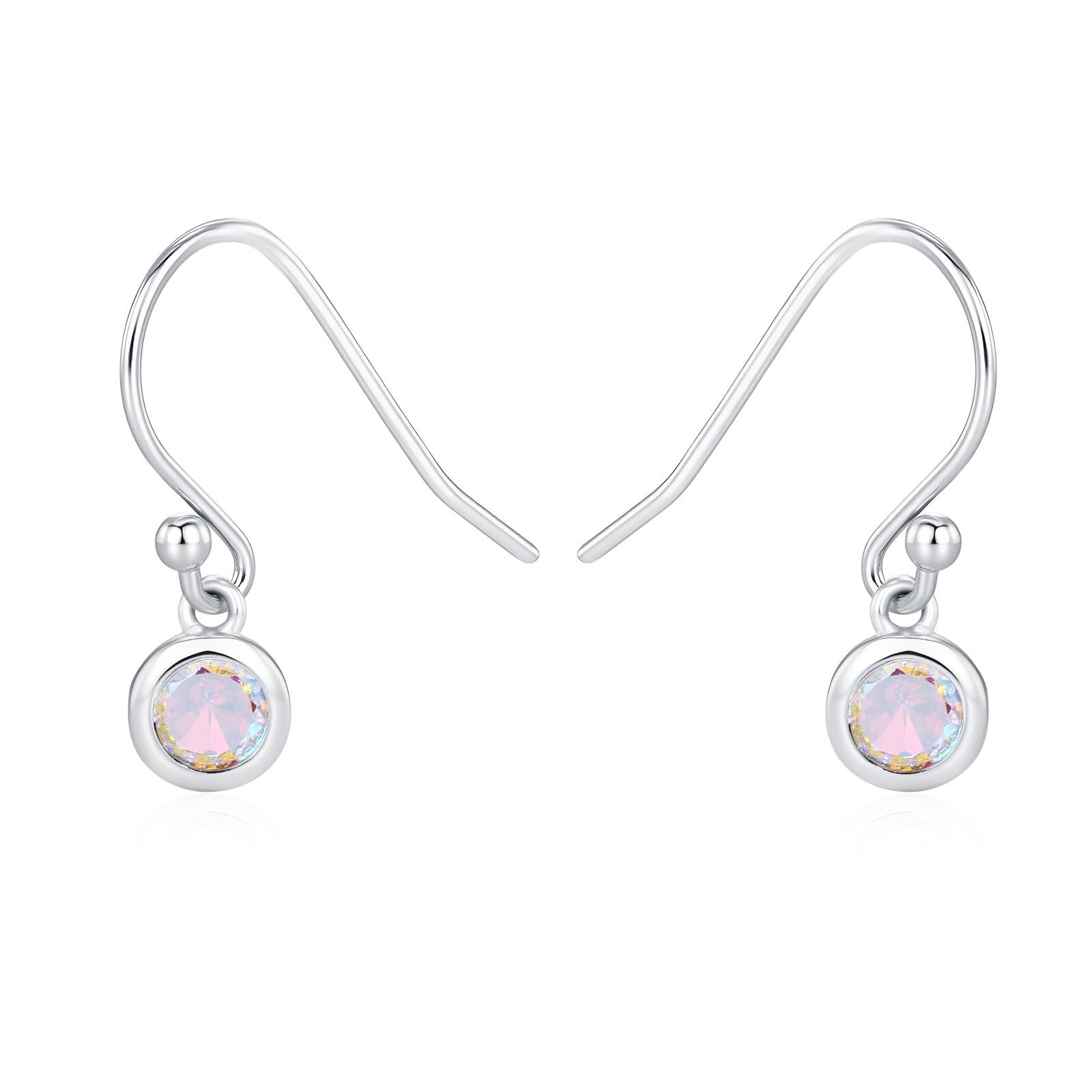 Tiny 4mm Aurora CZ Drop Earrings in Sterling Silver, Colour Changing Cubic Zirconia Hook Earrings, Silver, Gold or Rose Gold, AB Crystals
