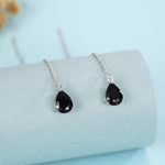 Black CZ Droplet Threader Earrings in Sterling Silver, Silver or Gold, 5x7mm Pear Cut CZ Long Ear Threaders, Sparkly CZ Threaders