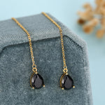 Black CZ Droplet Threader Earrings in Sterling Silver, Silver or Gold, 5x7mm Pear Cut CZ Long Ear Threaders, Sparkly CZ Threaders