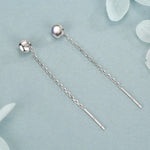 4mm Simulated Moonstone Dot Threader Earrings in Sterling Silver, Lab Moonstone Pull Through Ear Threaders, Silver or Gold, Chain Earrings