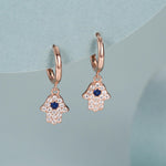 CZ Hamsa Hand Huggie Hoop Earrings in Sterling Silver, Silver, Gold or Rose Gold, Hoop Earrings, Dangling, Fatima Hand Hoops