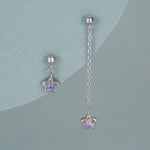 Asymmetric Tiny Moonstone Star Dangle Stud Earrings in Sterling Silver