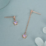 Asymmetric Tiny Moonstone Star Dangle Stud Earrings in Sterling Silver