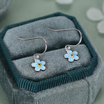 Sterling Silver Enamel Forget-me-not Flower Drop Hook Earrings, Dainty Dangle Forget Me Not Flower Earrings