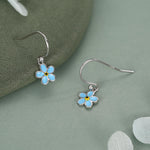 Sterling Silver Enamel Forget-me-not Flower Drop Hook Earrings, Dainty Dangle Forget Me Not Flower Earrings