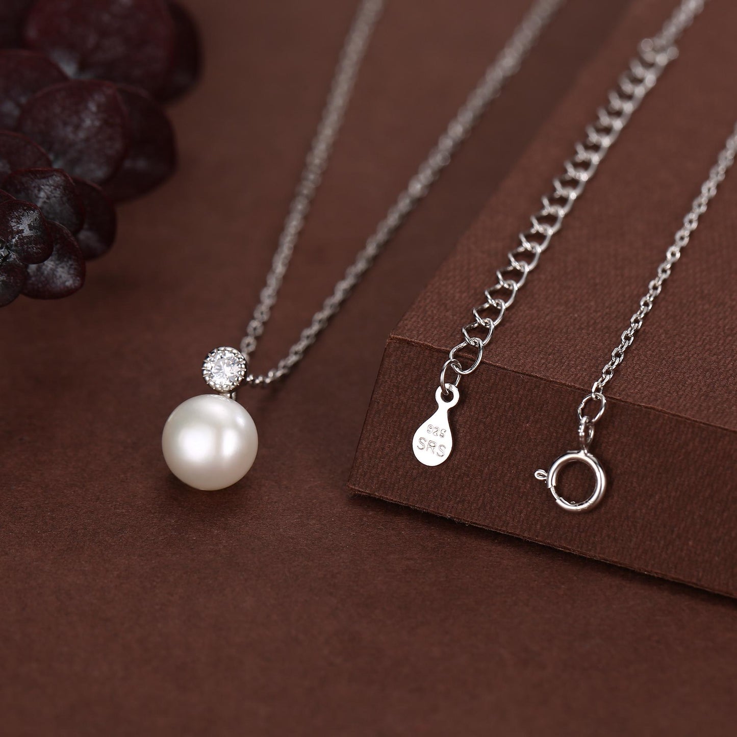 Natural Pearl and CZ Bezel Necklace in Sterling Silver, Silver or Gold or Rose Gold, Genuine Freshwater Pearl Pendant Necklace