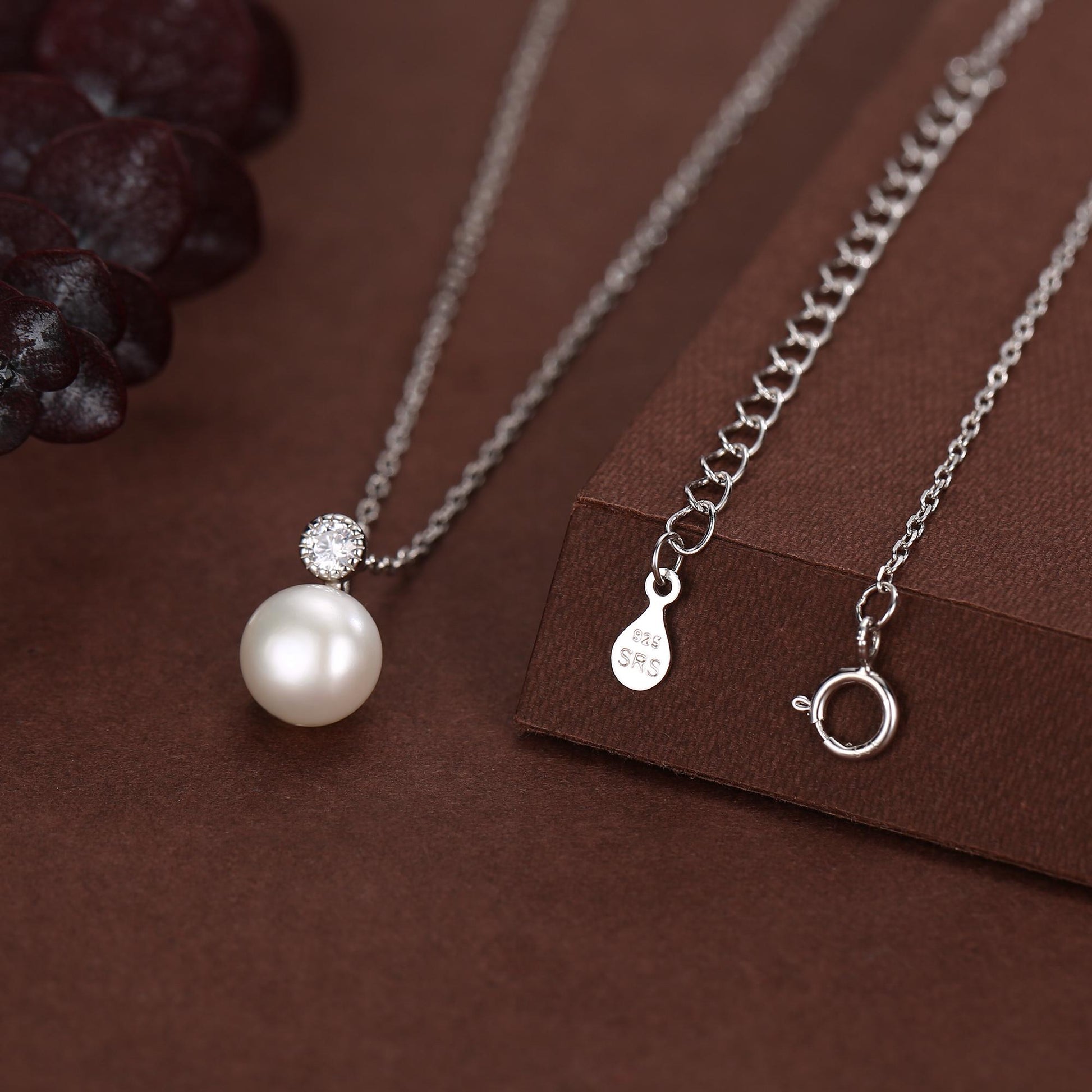 Natural Pearl and CZ Bezel Necklace in Sterling Silver, Silver or Gold or Rose Gold, Genuine Freshwater Pearl Pendant Necklace
