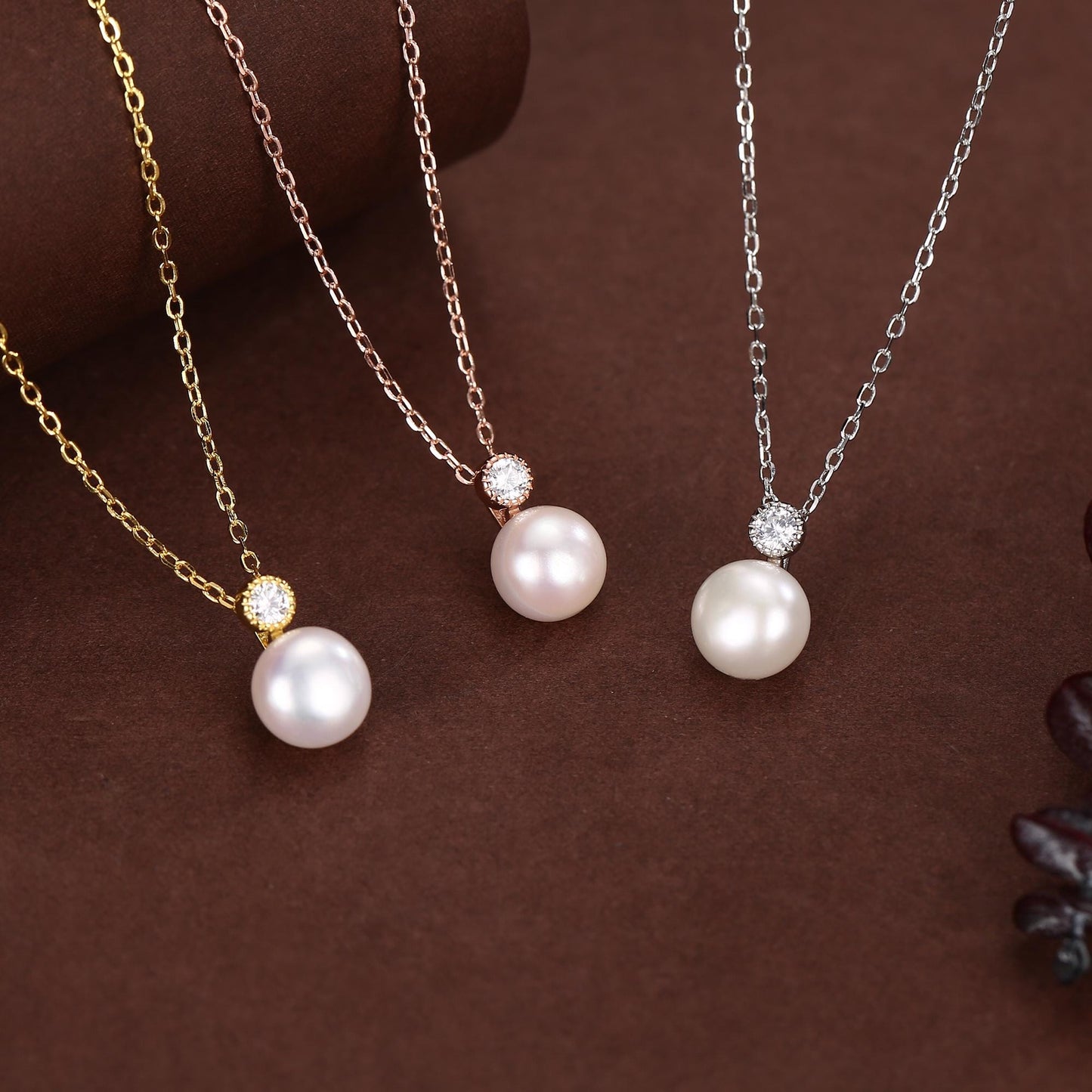 Natural Pearl and CZ Bezel Necklace in Sterling Silver, Silver or Gold or Rose Gold, Genuine Freshwater Pearl Pendant Necklace