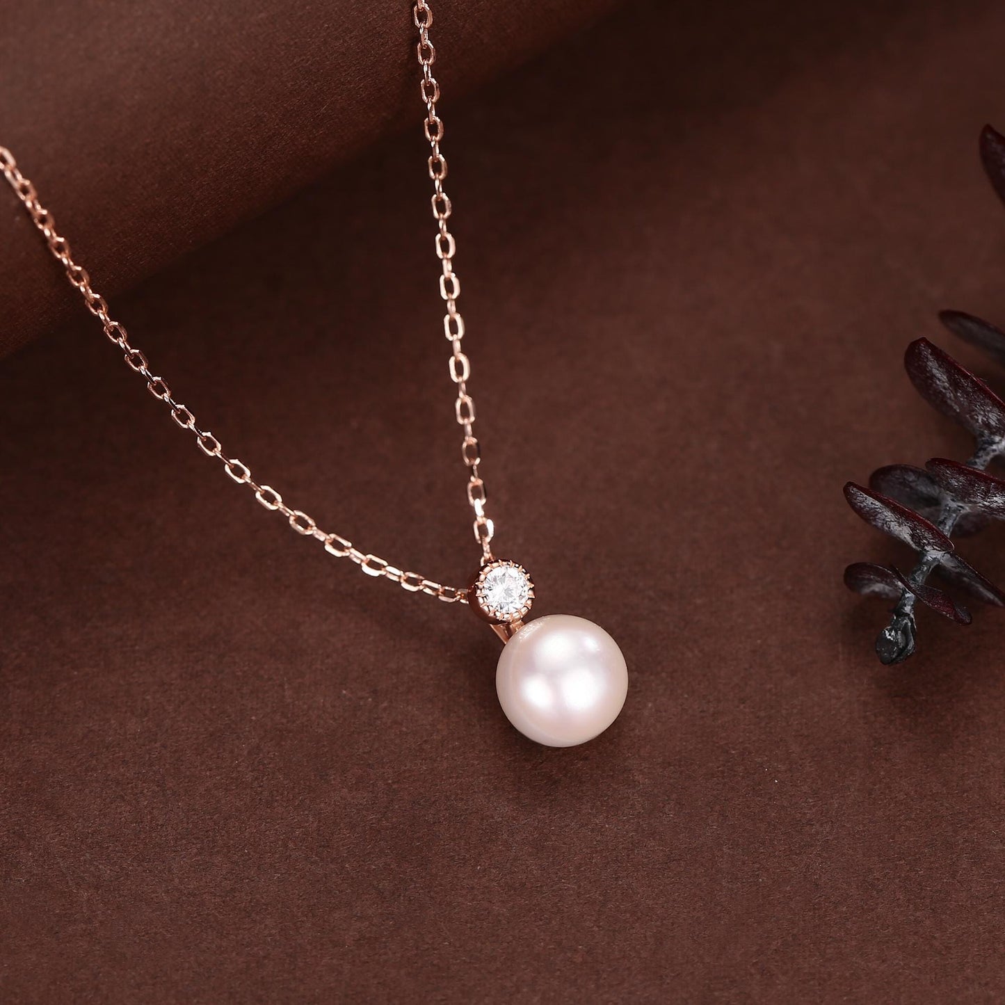 Natural Pearl and CZ Bezel Necklace in Sterling Silver, Silver or Gold or Rose Gold, Genuine Freshwater Pearl Pendant Necklace