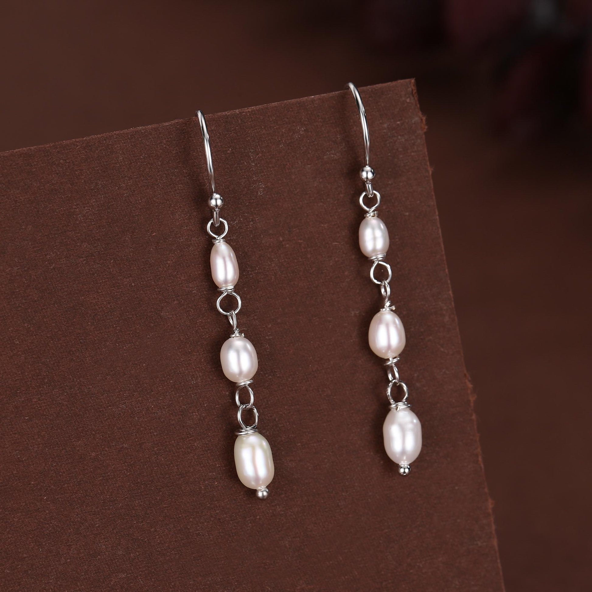 Oval Freshwater Pearl Trio Drop Hook Earrings in Sterling Silver, Silver or Gold, Irregular Shape Pearl Drop Earrings, Natural Pearls