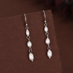 Oval Freshwater Pearl Trio Drop Hook Earrings in Sterling Silver, Silver or Gold, Irregular Shape Pearl Drop Earrings, Natural Pearls