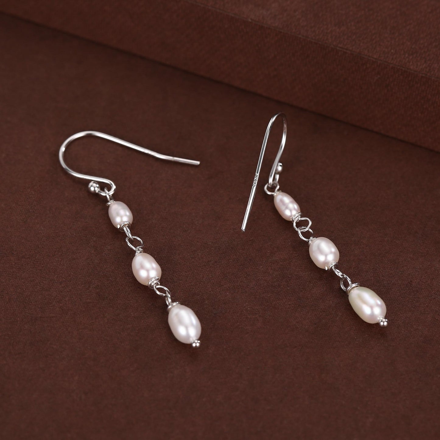 Oval Freshwater Pearl Trio Drop Hook Earrings in Sterling Silver, Silver or Gold, Irregular Shape Pearl Drop Earrings, Natural Pearls
