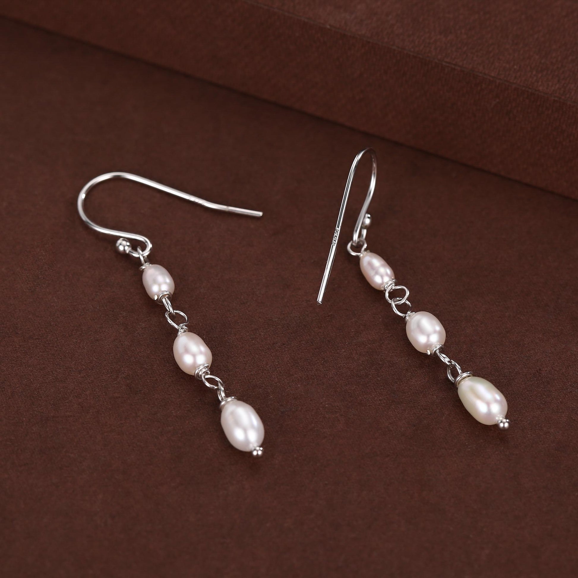 Oval Freshwater Pearl Trio Drop Hook Earrings in Sterling Silver, Silver or Gold, Irregular Shape Pearl Drop Earrings, Natural Pearls