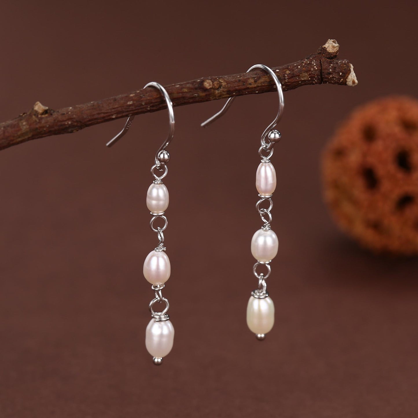 Oval Freshwater Pearl Trio Drop Hook Earrings in Sterling Silver, Silver or Gold, Irregular Shape Pearl Drop Earrings, Natural Pearls