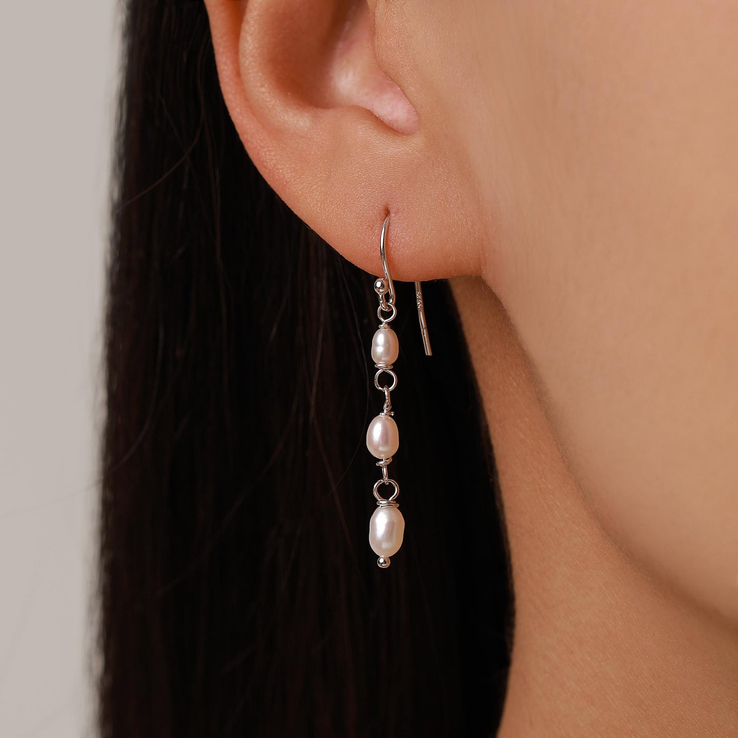 Oval Freshwater Pearl Trio Drop Hook Earrings in Sterling Silver, Silver or Gold, Irregular Shape Pearl Drop Earrings, Natural Pearls