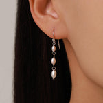 Oval Freshwater Pearl Trio Drop Hook Earrings in Sterling Silver, Silver or Gold, Irregular Shape Pearl Drop Earrings, Natural Pearls