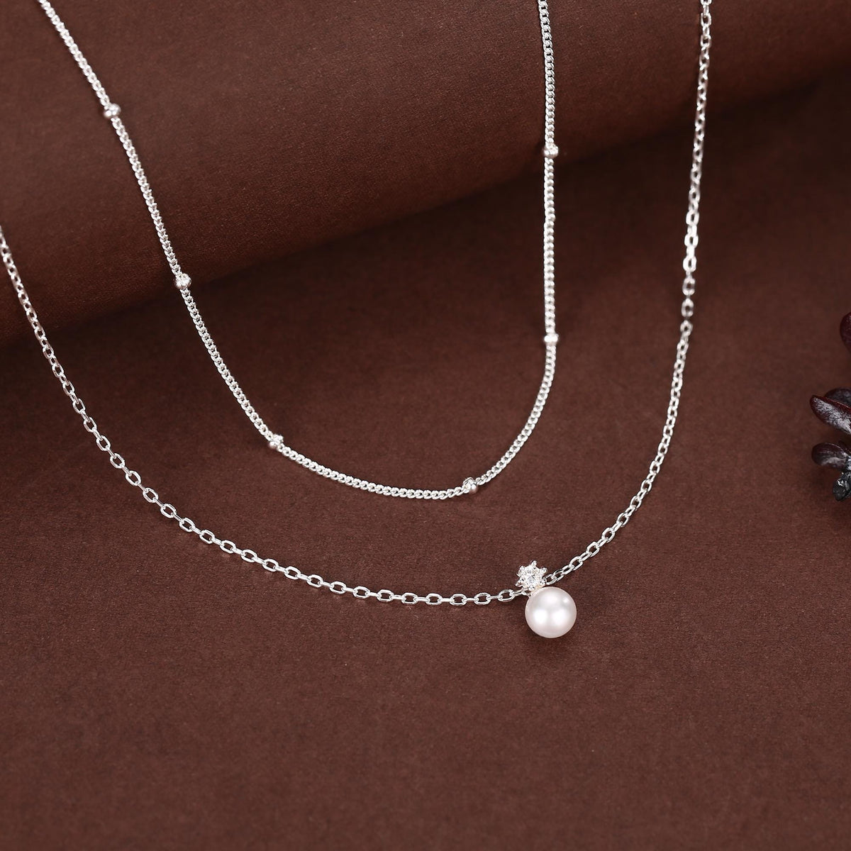 Genuine Freshwater Pearl Double Layer Pendant Necklace in Sterling Silver