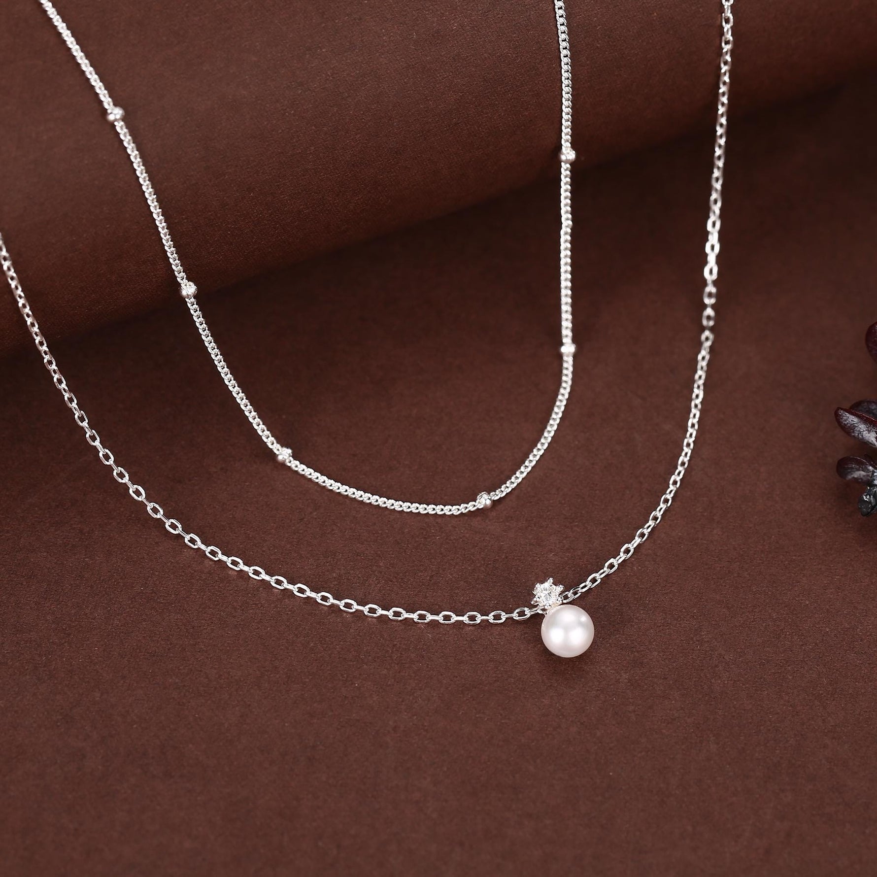 Genuine Freshwater Pearl Double Layer Pendant Necklace in Sterling Silver