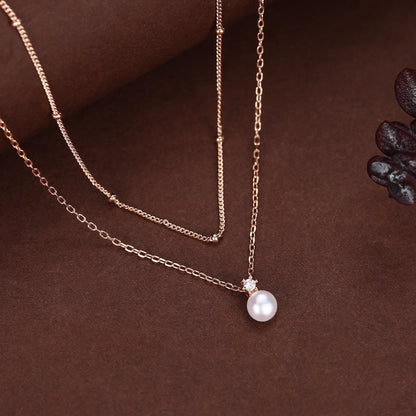 Genuine Freshwater Pearl Double Layer Pendant Necklace in Sterling Silver, Silver or Gold or Rose Gold, Delicate Pearl Necklace