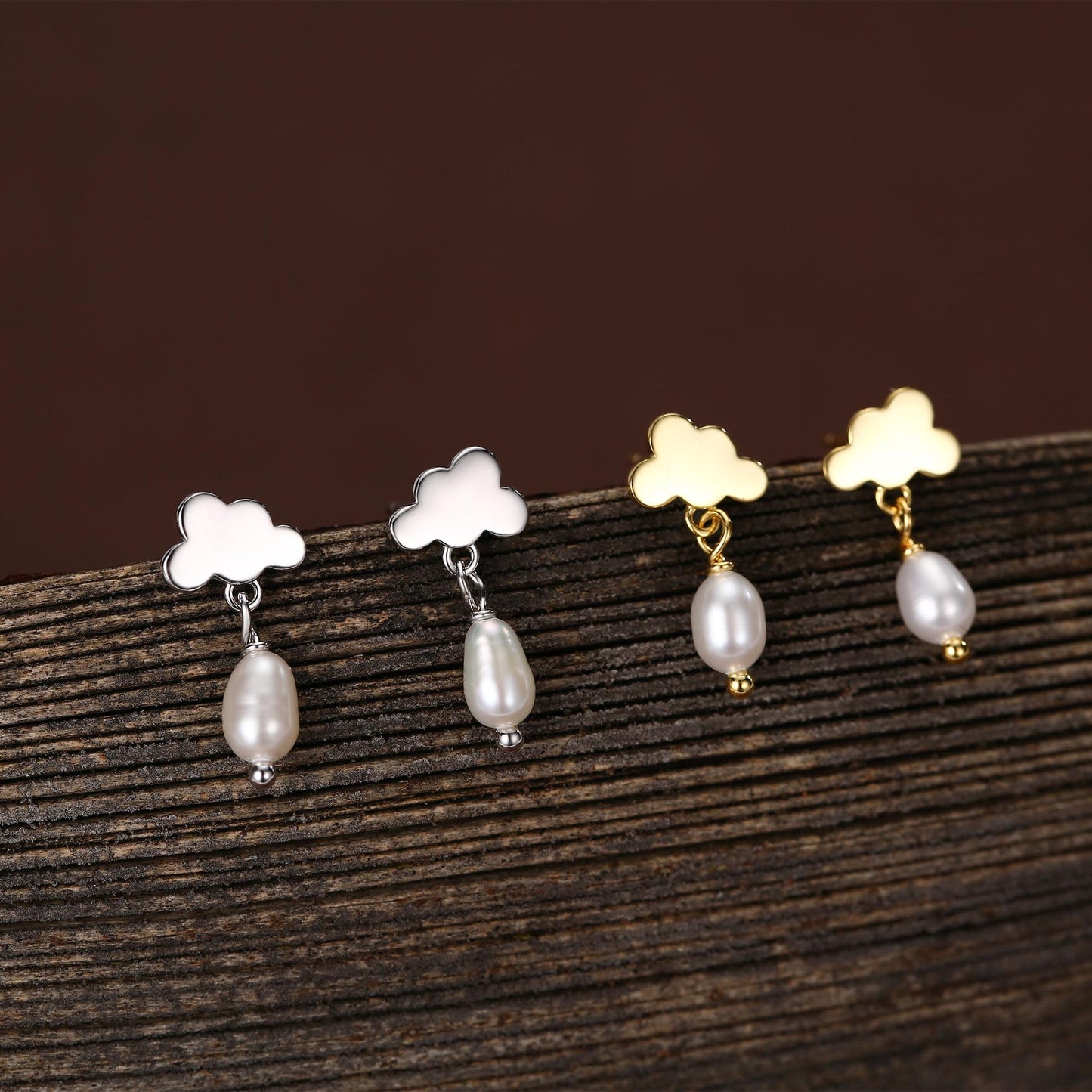 Dainty Cloud and Natural Pearl Raindrop Stud Earrings in Sterling Silver, Silver or Gold, Cloud Earrings, Freshwater Pearl Droplet Earrings